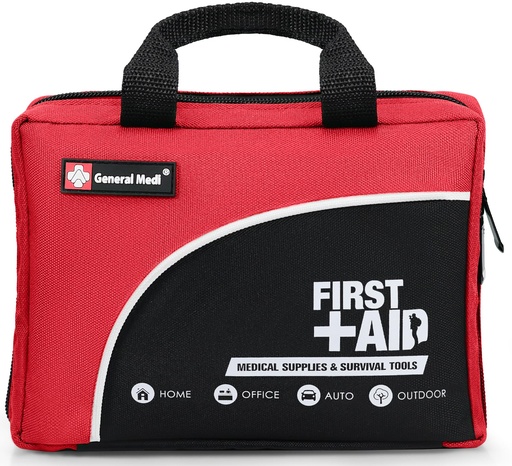 [BRSWGZT2OUHBUDYV] General Medi 160 Piece Premium First Aid Kit Bag - Includes Cold (Ice) Pack, Emergency Blanket for Travel, Home, Office, Car, Camping, Workplace (Red)