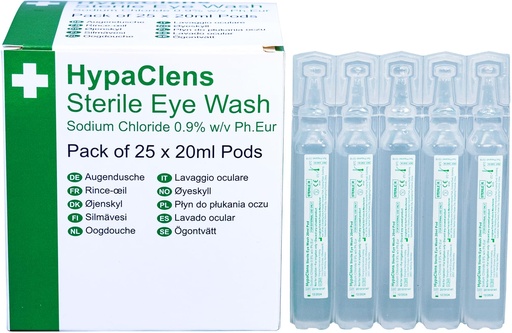 [BRSWIZQNCNYAY2I3] Safety First Aid HypaClens 20ml Saline Eye Wash Pods, Pack of 25