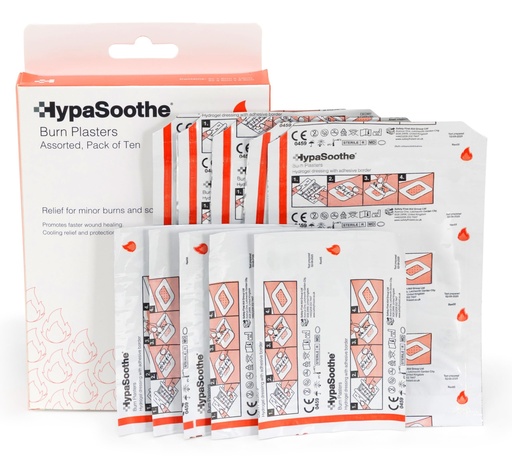 [BRSWYFD4A4HWGCLP] Safety First Aid HypaSoothe Assorted Pack of 10 Burn Plasters | Sterile and Hypoallergenic