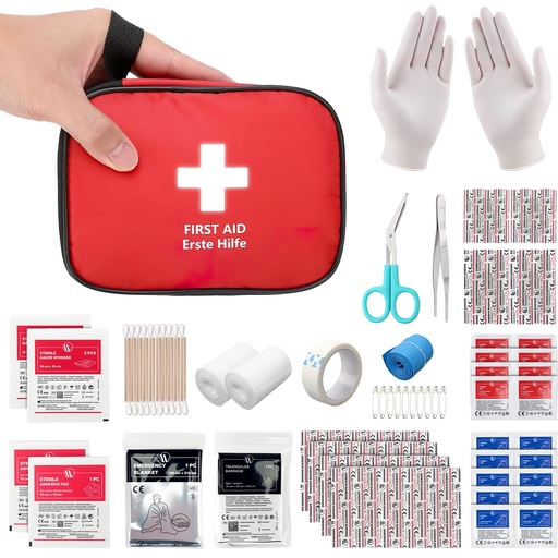 [BRSRMGD7CAMBMADK] HONYAO First Aid Kit 90 Pcs, Small Travel First-Aid Bag, Mini Compact Survival Kit for Travel Car Home Workplace Kids Camping Hiking Motorbike Holiday, Red