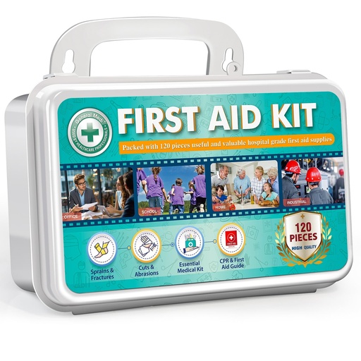 [BRSWGGIBAUIGGYI4] General Medi 120 Pieces Hardcase First Aid Kit - Includes Instant Cold Pack, Emergency Blanket for Travel, Home, Office, Vehicle, Camping, Workplace & Outdoor