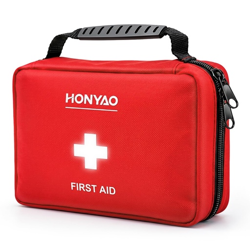 [BRSRMHYFBV7BYADF] HONYAO® First Aid Kit 220 Pcs, First Aid Bag with Premium Waterproof Nylon Shell, Medical Kit for Home Workplace Car School Outdoor Camping, Includes Plasters, Cold Pack, Emergency Blanket etc. Red