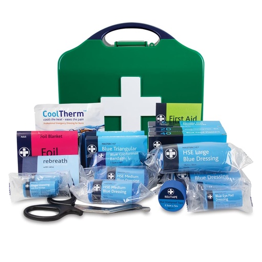 [BRSWIED2DMPBAHLM] Reliance Medical HSE Compliant Small Catering First Aid Kit - Integral Aura Box for Up to 25 Employees, Ideal for Low-Risk Catering Environments, First Aid Kit With Bandage, Dressing, Foil