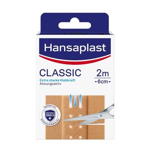 [BRSWYBQFDMIQOFLF] Hansaplast Classic Plaster (2 m x 6 cm), Cut to Size Wound Plasters with Extra Strong Adhesion & Bacteria Shield, Flexible and Breathable Dressing Material