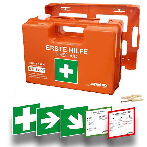 [BRSROBI6AB5BOFIV] PETEX Professional First Aid Kit DIN 13157 with Wall Bracket Orange