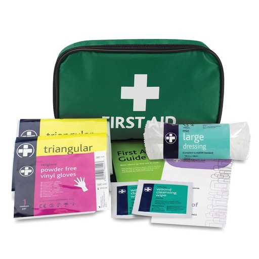 [BRSRE2YLOIJQM234] Lewist Plast First Aid Kit for 1 Person Small Green Bag with Plasters Dressings Gloves and Instructions Ideal for Home Car Holiday Work HSE Compliant