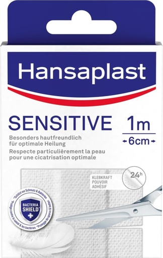 [BRSWYBQFDEPW2HQU] Hansaplast Sensitive Plaster (1 m x 6 cm), Cut to Size and Skin-Friendly Wound Plasters with Bacteria Shield & Secure Adhesion, Painless to Remove Plasters