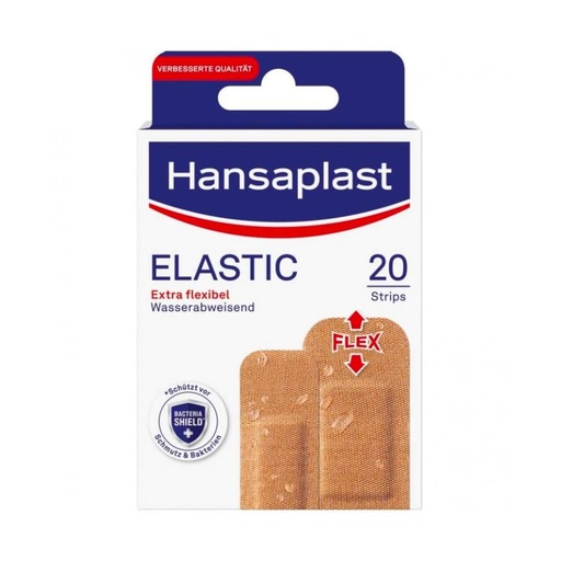 [BRSWYBIBCACG2AA7] Hansaplast Elastic Plaster (20 Strips), Wound Plasters for Joints and Moving Body Areas, Flexible Dressing Material with Extra Strong Adhesion