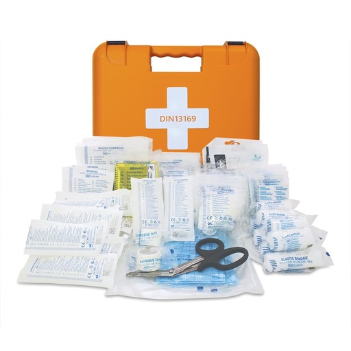 [BRSRAA3RCUHBUF3A] Reliance Medical Large Workplace First Aid Kit - DIN 13169 Kit, Robust Recycled Titanium Box for Factories and Large Offices, Treats Injuries for up to 100 People, Box of 74