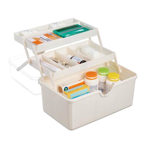 [BRSREHTROQORYYIY] Relaxdays Pharmacy Box, 7 Compartments, First Aid Box, Home Medicine Cabinet, Plastic, H x W x D: 20.5 x 30 x 21 cm, White