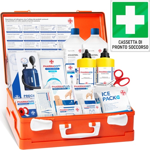 [BRSWIHLYOJYQ23TM] AIESI Medical First Aid Box Attachment 1 with Blood Pressure Monitor for Companies Plus 3 Employees, Aluminium Sign, DM388/DL81 Compliant, Made in Italy