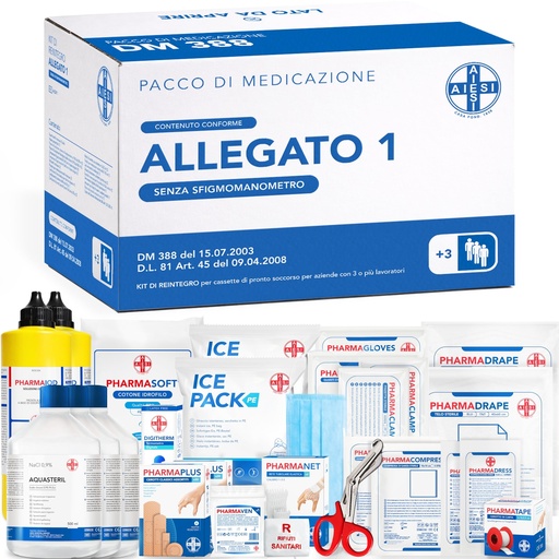 [BRSWIHLYOJYQCGY5] AIESI Replenishment Kit Attachment 1 Without Sphygmomanometer Dressing Pack for First Aid Box Companies Plus 3 Employees, DM388/DL81 Compliant, Made in Italy