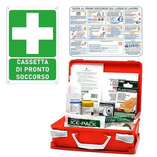 [BRSW2YADAF7QIF3P] Gisinti First Aid Kit All.2 for Companies Under 3 Workers Group C + PVC Sign, 30 x 20 cm, Orange