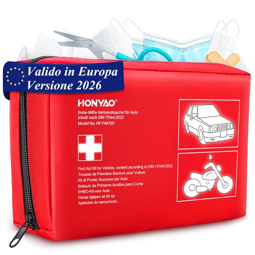[BRSROHYFOV6AYCTO] HONYAO Car First Aid Kit, First Aid Kit Complies with the Latest DIN 13164 Standard, First Aid Bag for Car, Motorcycle, Truck, Caravan, Travel, Camping and Home