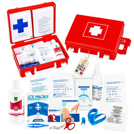 [BRSROBA7DIIQY3TK] Akitaink Medical First Aid Box with Attachment 2 for Companies Less than 3 Employees Complete with Wall Bracket, Compliant DM388/DL81, Made in Italy