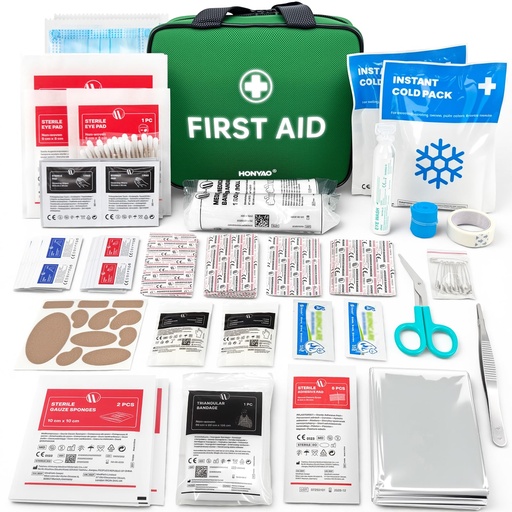 [BRSREGT5C4PBED3H] HONYAO First Aid Kit, 180 Pieces, Complete First Aid Kit for Home, Cars, Businesses, Sports, Travel, Camping, Trekking, Children, Green
