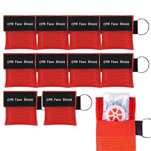[BRSRGYALBB6BUF34] Pocket Mask 10 Pieces for First Aid, Mouth to Mouth Breathing Mask, Red, Size 5 x 5.5 cm