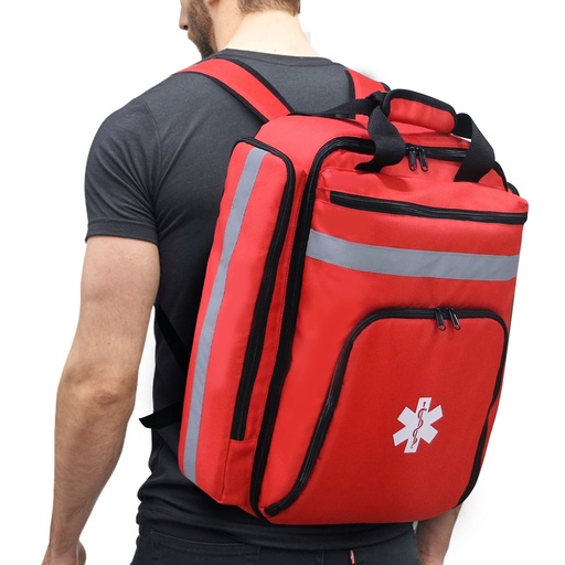 [BRSROZYNAUPBG3LG] Emergency Medical Backpack, Empty First Aid Bag, First Aid Trauma Bag, with Reflector, Large Capacity (Red)