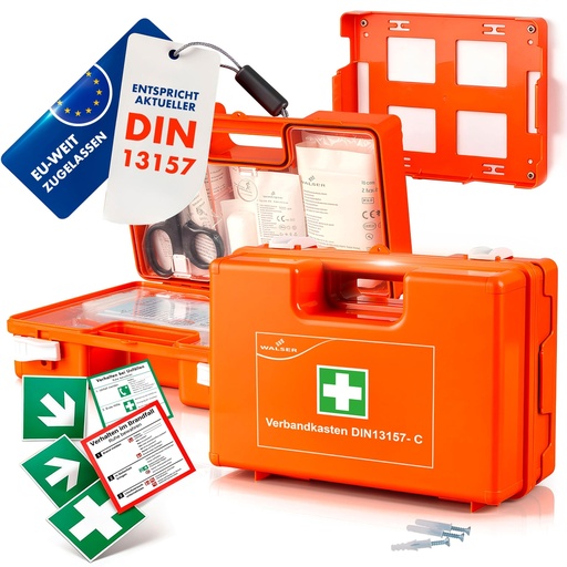 [BRSRGGLQPMGWAA3H] WALSER First Aid Box DIN 13157:2021 Corporate Box 84 Piece Sanitary Kit