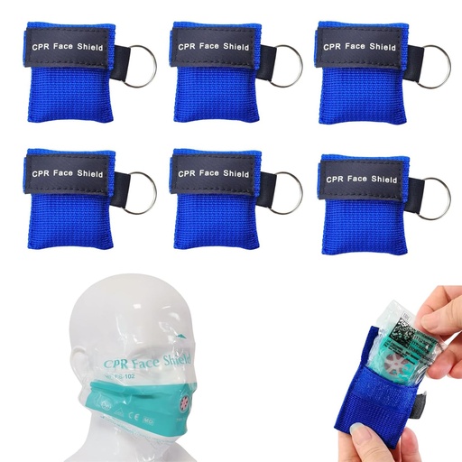 [BRSRGAQ6BMCR43A4] 6 Pieces First Aid Respiratory Mask, Mini CPR Mask, Portable Respiratory Cloth, Pocket Mask, Mouth to Mouth Respiratory Protection for Emergency Rescue (Blue)