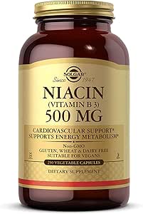 [BRSWIYTYCUOBWFDA] Solgar Niacin (Vitamin B3) 500 mg, 250 Vegetable Capsules - Energy Metabolism - Non-GMO, Vegan, Gluten Free, Dairy Free, Kosher - 250 Servings