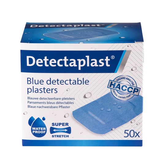 [BRSWYH3QA55WYFLL] Detectaplast 50 x Blue Premium Water Sensitive Plasters for Food Handling, Detectable First Aid Plasters in Gastronomy 50 x 72 mm, 50 Pieces