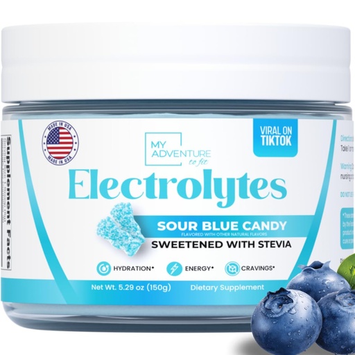 [BRSROEI2CUOWK2DZ] Zero Sugar - Sour Blue Candy Electrolytes Powder - Refreshing Hydration - Caffeine Free Energy - All Natural Ingredients - Vegan, Keto & Paleo - Sugar Free Electrolyte Powder Drink Mix - 30 Servings