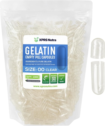 [BRSWYYL7BF7AI23P] XPRS Nutra Size 00 Empty Capsules - 1000 Count Empty Gelatin Capsules - DIY Capsule Filling - Fillable Pill Gel Caps for Do-It-Yourself Supplements (Clear)