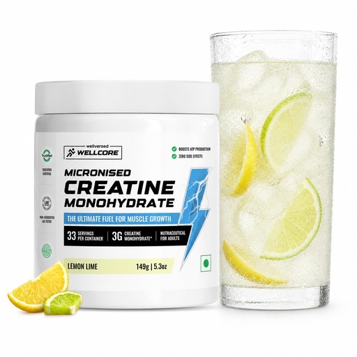 [BRSRGBIYOVYW2A3O] Wellcore Pure Micronised Creatine Powder (33 Servings, Lemon Lime)