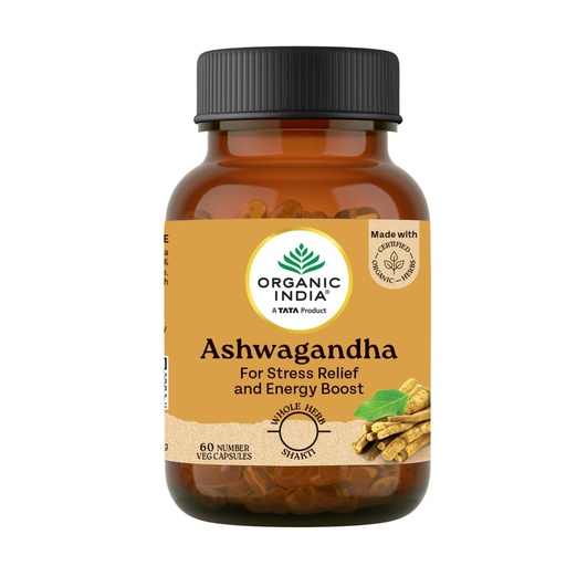 [BRSWKHYICQMQAH3G] A TATA Product - Organic India Pure Ashwagandha Root Capsules - 60 Veg Caps (400mg), For Vitality & Relieves Stress, Naturally Boosts Energy & Stamina, Improves Immune System, GMP & NPOP Certified