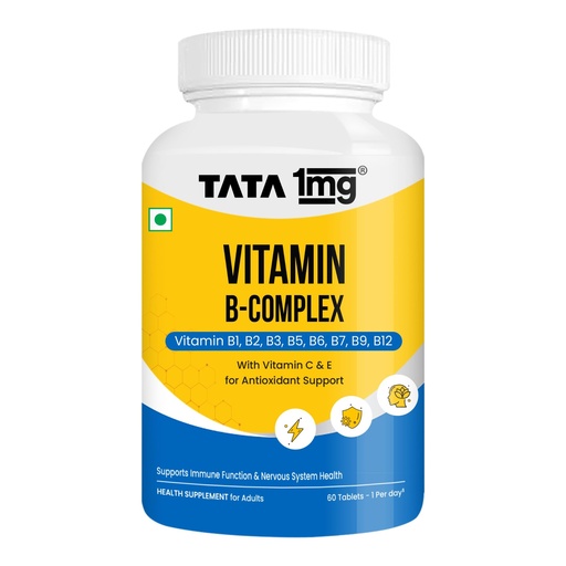 [BRSROGQPCQDWY2TJ] Tata 1mg Vitamin B Complex Capsules with 100% RDA for B1,B2,B3,B5,B6,Biotin, with Vitamin C and E, Helps Maintain Energy, Immunity and Skin Health, For Women & Men, Pack of 60 Vegetarian Capsules