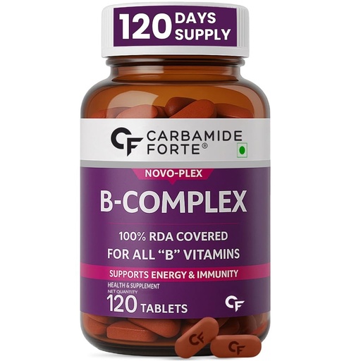 [BRSRMHYRBEHGGDQV] Carbamide Forte Vitamin B-Complex Tablets - 100% RDA for B Vitamins with B1, B2, B3, B5, B6, B9 & Vitamin B12 | Vitamin B Complex Supplements for Women & Men - 120 Vegetarian Tablets