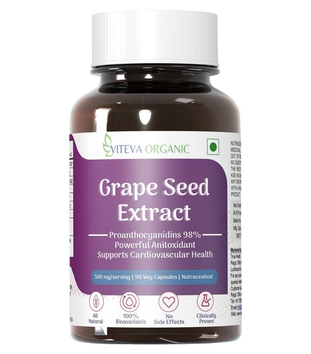 [BRSRMEABAUGWGFDD] Grape Seed Extract with 98% Polyphenols 500mg 90 Veg Capsules - Supports Healthy Cholesterol Levels & Immunity - Antioxidant Supplement to promote Healthy Hair & Skin