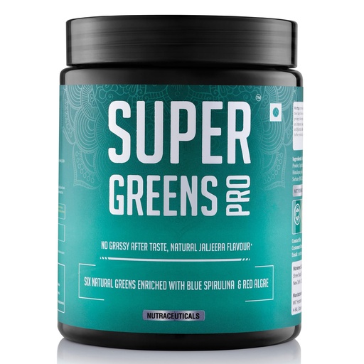 [BRSRAEL7CF4AIETB] Super Greens Pro | Blend of Spirulina, Moringa, Chlorella, Wheatgrass, Barley Grass, Blue Spirulina & Red Algae | 300g | Jaljeera Flavour