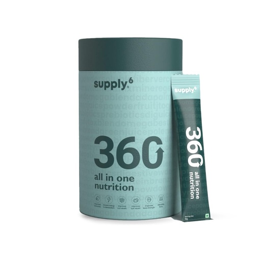 [BRSRMAADARYQY2TL] Supply6 360 Ultimate Health Powder for Women & Men | Daily supplement with 63+Vitamins, Minerals, Probiotics, and Superfoods | Daily Greens | Gut Health supplement, Energy, Immunity (15 Servings)