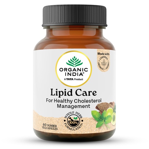 [BRSWKGQLAIBBMAY5] A TATA Product - Organic India Lipid Care - 60 Veg Capsules, Helps In Normal Cholesterol Levels & Lipid Levels, Lower Heart Rate & Blood Pressure, Naturally Rich In Antioxidants, GMP & NPOP Certified