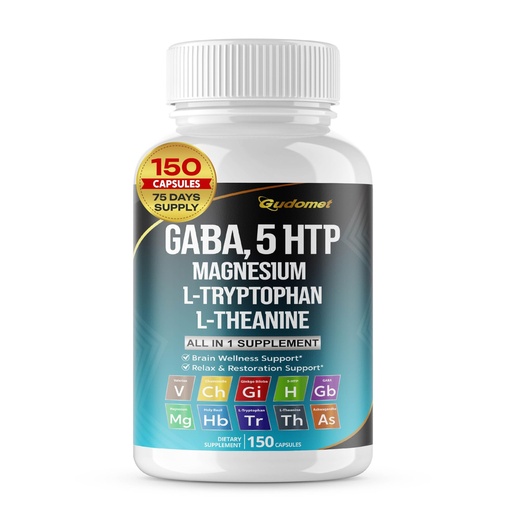 [BRSRAZA7AV6BS3Q6] GABA 5-HTP L-Tryptophan L-Theanine Vitamin D3 Vitamin B6 Holy Basil Valerian Chamomile Ginkgo Biloba Ginger -150 Capsules