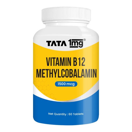 [BRSRGAYLBAIRQ2Q2] Tata 1mg Vitamin B12 Methylcobalamin 1500 mcg Tablets | Active B12 for Nerve Health & Energy Support | High Strength | 60 Tablets