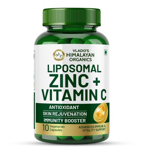 [BRSRG2Y2O4NAYH3J] Vlado's Himalayan organic Liposomal Zinc With Vitamin C Supplement | Digestive Health | Improve Iron Absorption | Double Antioxidant & Immune Support - 10 Veg Capsules