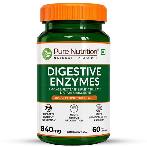 [BRSWGGQCAUFWODLK] Pure Nutrition Digestive Enzymes 840mg with Bromelain | Digestive Enzymes Supplements Supports Digestion, Immunity & Gut Health | Eases Gas & Bloating - 60 Veg Capsules