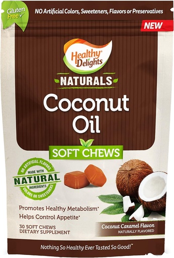 [BRSWKG34A54BYE3K] Healthy Delights Naturals, Coconut Oil Soft Chews, Promotes Healthy Metabolism, Helps Control Appetite, Delicious Coconut Caramel Flavor, 30 Count