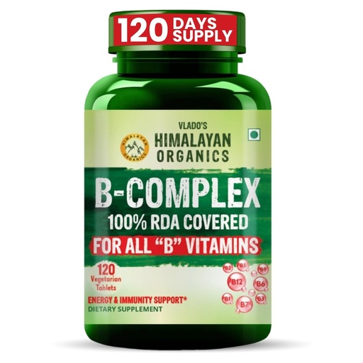 [BRSW2YYBCMFRQ23X] Vlado’s Himalayan Organics Vitamin B Complex with 100% RDA B1, B2, B3, B5, B6, B7, B9 & B12 | Hair Growth, Energy & Immunity | Youthful Skin - 120 Veg Tablets