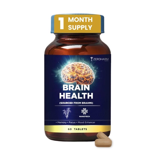 [BRSRA235O4DRUCT7] ZEROHARM Brain Booster Supplement| With Brahmi, Ginkgo Biloba, Ashwagandha, Shankhpushpi | Cognitive Support & Concentration | Memory Booster for Kids, Students, Adults | 60 Brahmi Tablets