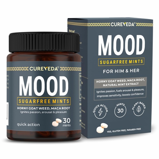 [BRSRGZITDIBAAA3G] Cureveda Mood Mints for Him & Her | Herbal Mint Tablets for Mood Balance, Energy & Daily Wellness | Horny Goat Weed & Maca | Minty Fresh | Fast-Dissolving Tablets | 30 Mints