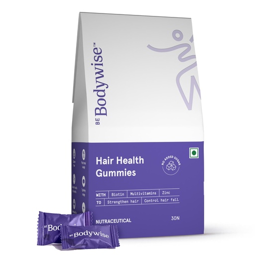 [BRSROC33PJYAYCT3] Be Bodywise Biotin Hair Gummies for Stronger, Shinier Hair & Nails | 30 Day Pack | With Biotin, Zinc, Folic Acid, Fibre & Multivitamin | Strawberry Flavour | No Added Refined Sugar, Gut Friendly