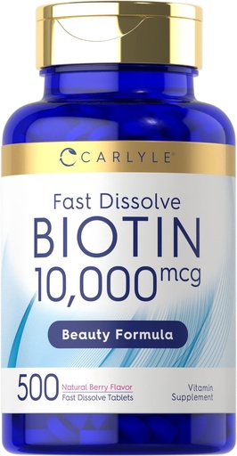 [BRSW2EITAFYRMYDZ] Carlyle Biotin 10,000mcg | 500 Fast Dissolve Tablets | for Hair, Skin, and Nails | Maximum Strength | Vegetarian, Non-GMO, Gluten Free Supplement