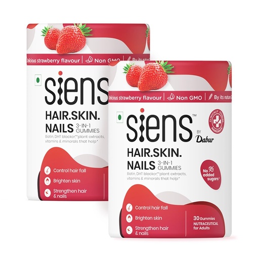 [BRSRGHYNBYIRQFLO] Siens By Dabur Hair, Skin & Nails (3 in 1 Gummies) - 60 pieces | Enriched with Biotin, DHT Blocker, Plant Extracts, Vitamins & Minerals | Brightens Skin, Control Hairfall, Strengthens Hair & Nails