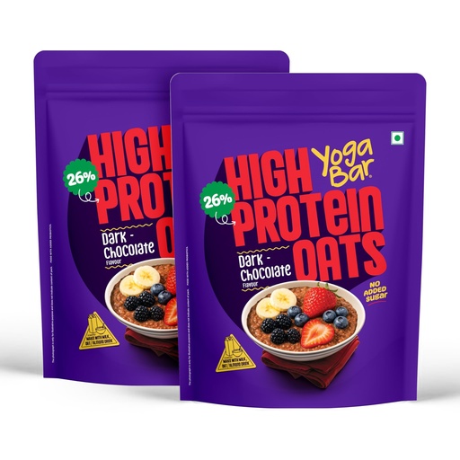 [BRSREC37DJYQAYDL] Yogabar 26g High Protein Oats 1kg, Pack of 2 , Dark Chocolate - 26g Protein per 100g &No added sugar -High Protein Oats for Gym- Premium Protein Blend with Whey Protein Powder - with Chia, Sunflower & Pumpkin Seeds & Probiotics