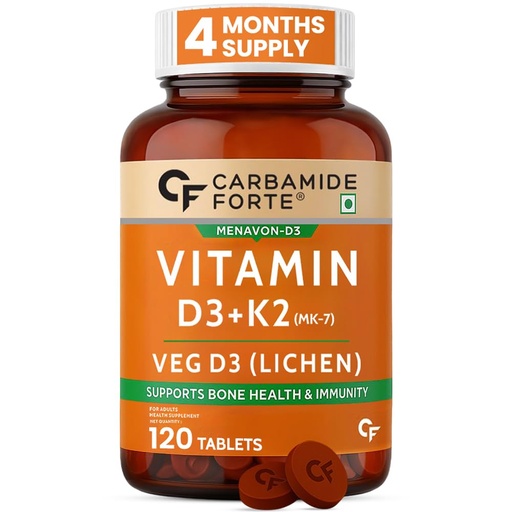[BRSW2ZINAUCRAGYV] Carbamide Forte Vitamin D Tablets | Vitamin D3 K2 Supplement to support Bone & Heart Health | Veg D3 Lichen -120 Tablets