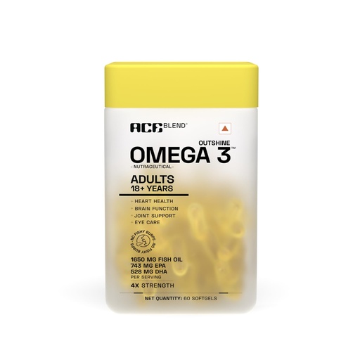 [BRSRAEI7CUBBQA32] Ace Blend Outshine Omega 3 Fish Oil 4X Strength | 1650mg with 743 EPA & 528 DHA | 2 Softgels Daily for Men & Women | No Fishy Burps | Supports Heart, Brain, Joints & Eye Health | 60 Softgels